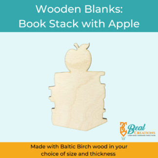 Wooden Blank Wooden Cutout Book Stack with Apple 1