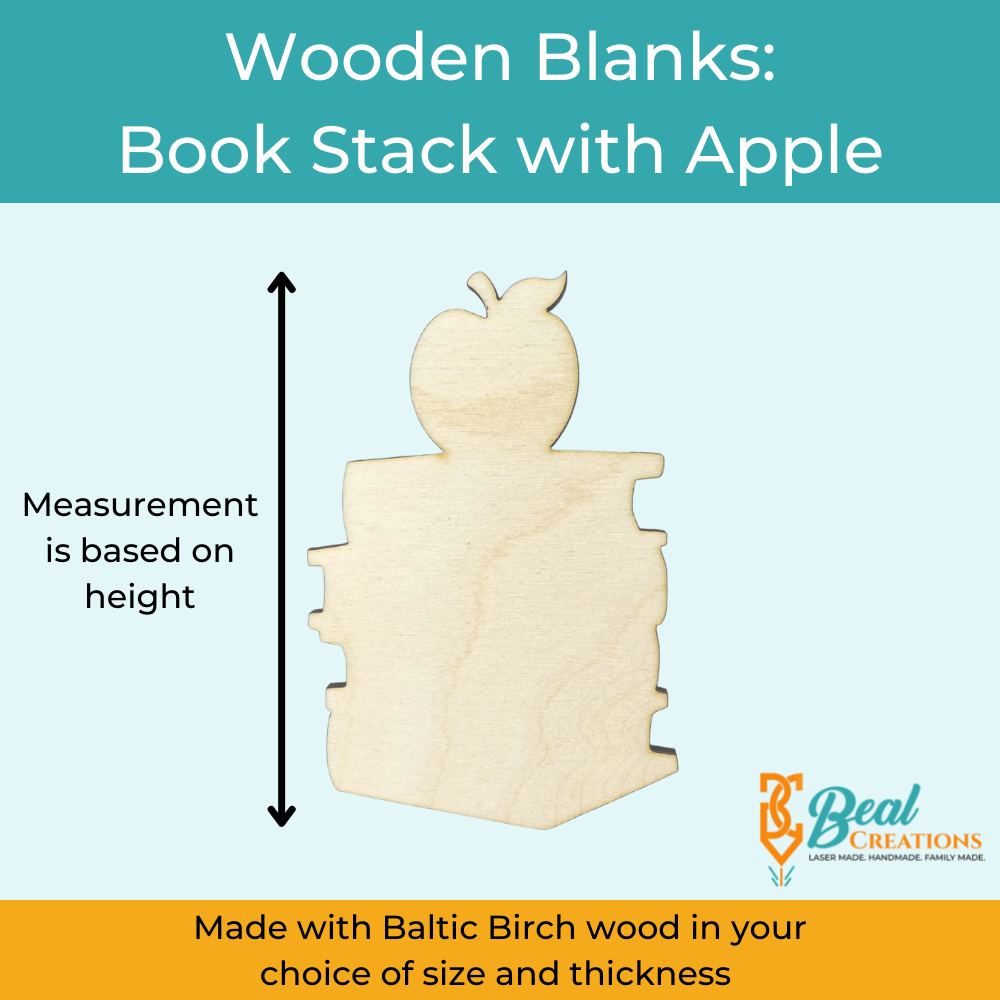 Wooden Blank Wooden Cutout Book Stack with Apple 2