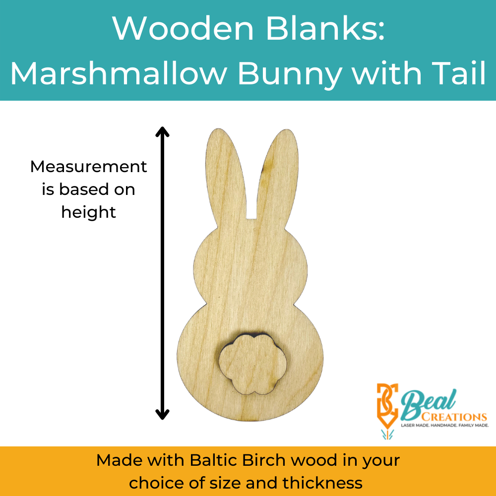 Wooden Blanks Marshmallow Bunny with Tail Size