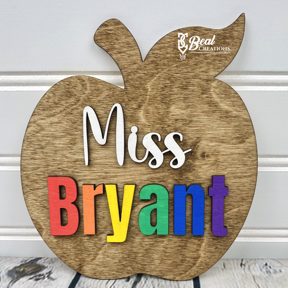 Custom Wooden Apple Teacher Sign 2