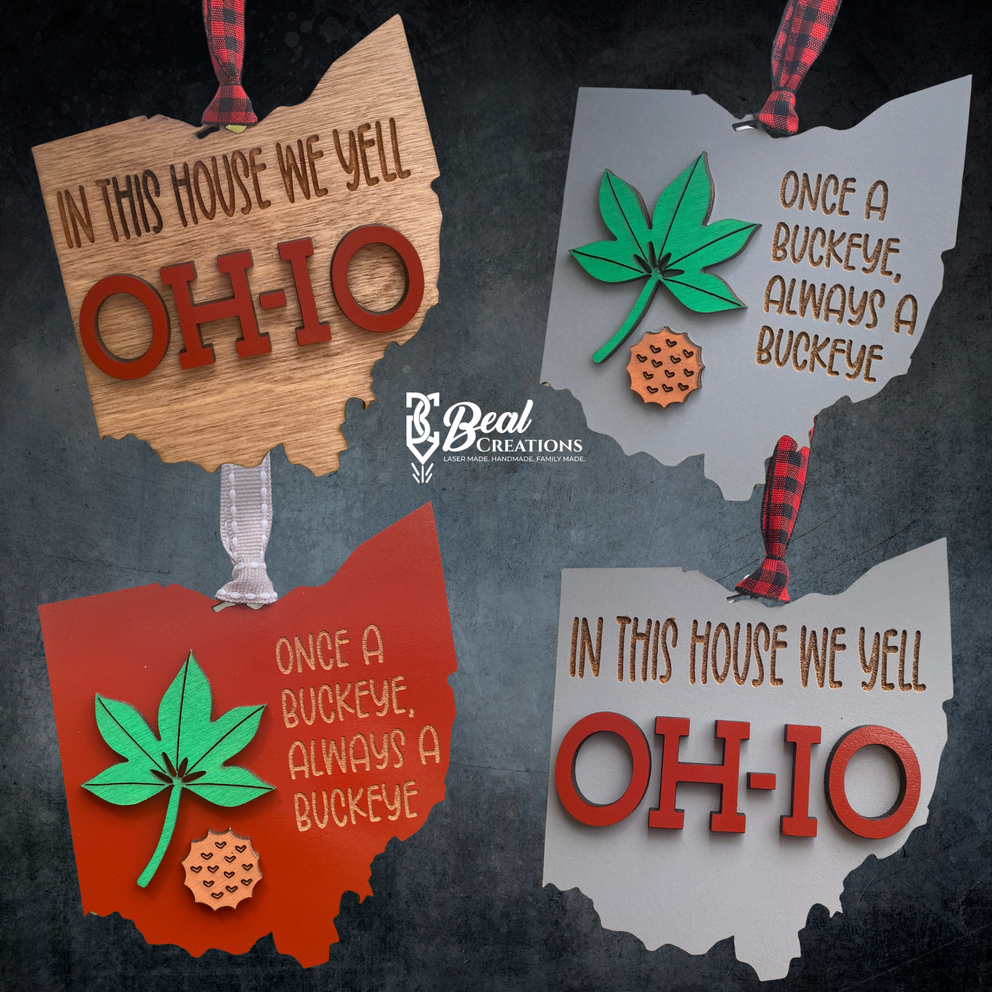 Ohio Christmas Ornaments Once a Buckeye In this House We Yell OH IO 1