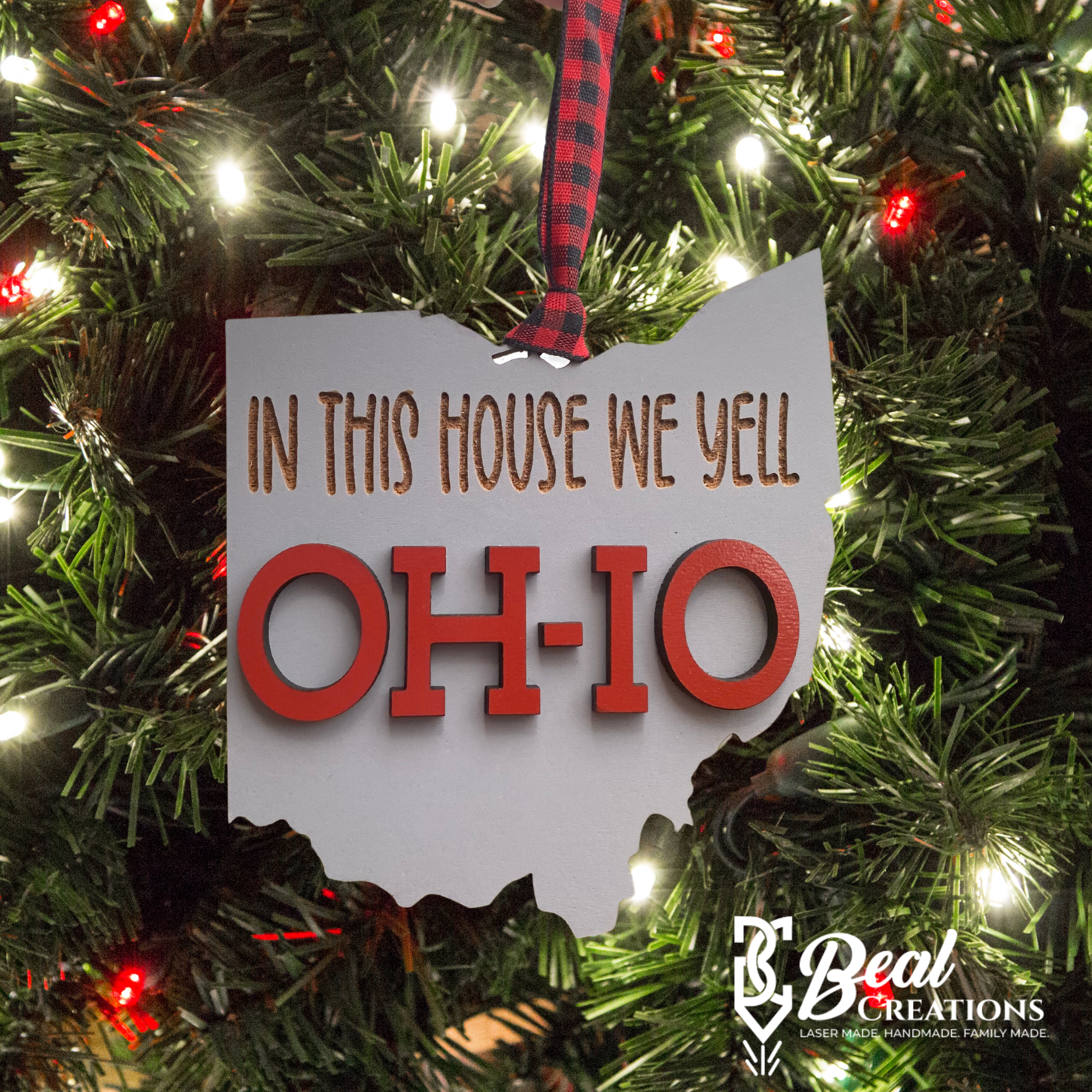 Ohio Christmas Ornaments Once a Buckeye In this House We Yell OH IO 2