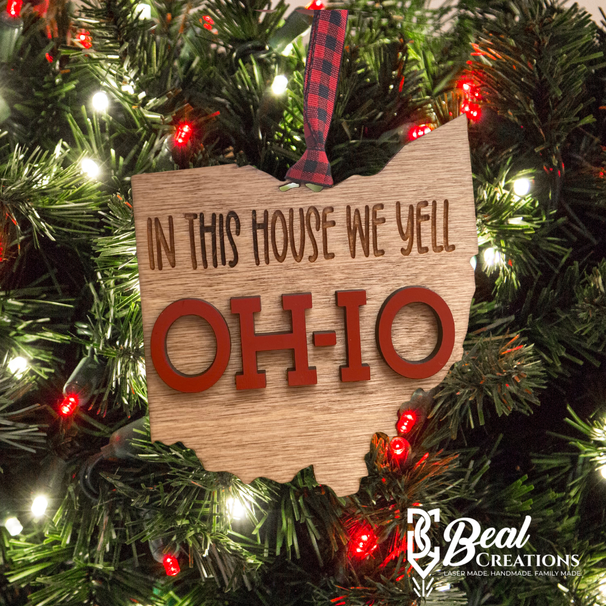 Ohio Christmas Ornaments Once a Buckeye In this House We Yell OH IO 3