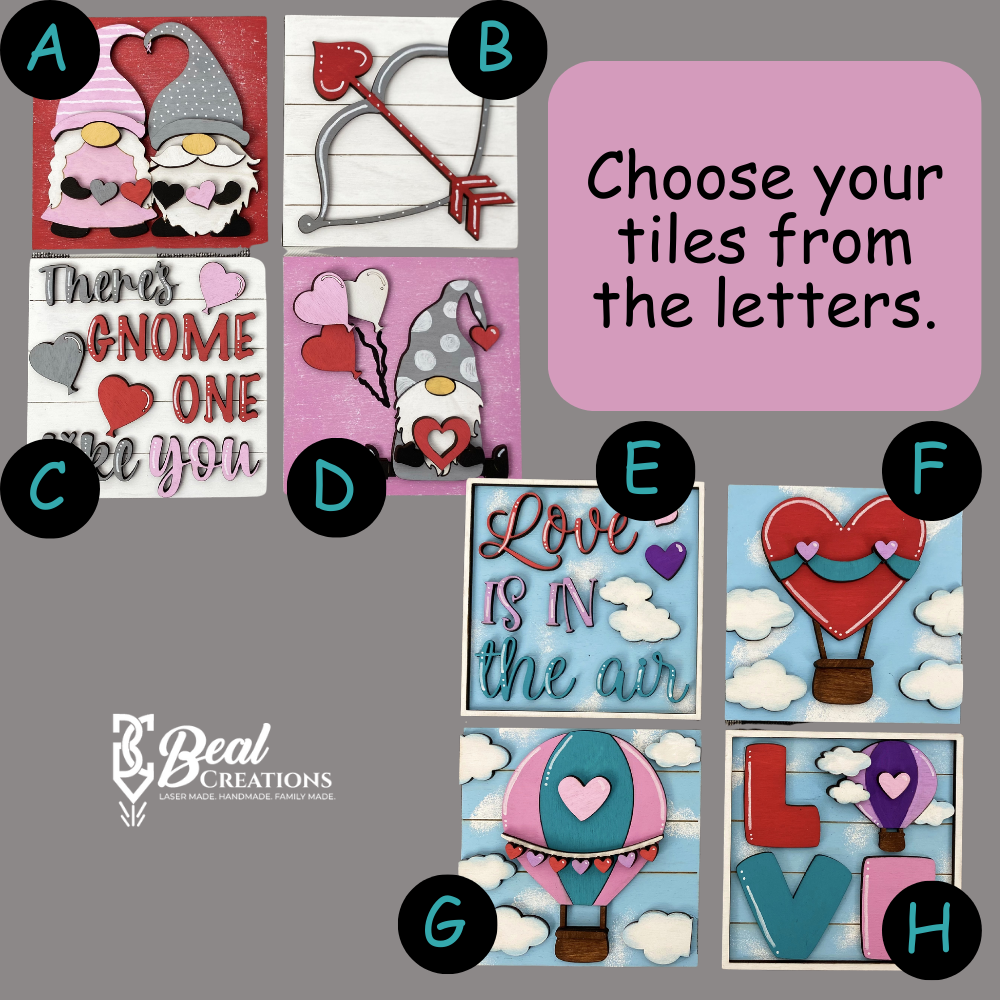 Valentine Gnomes Hot Air Balloon Love is in the Air Leaning Ladder Tiles Interchangeable Decor