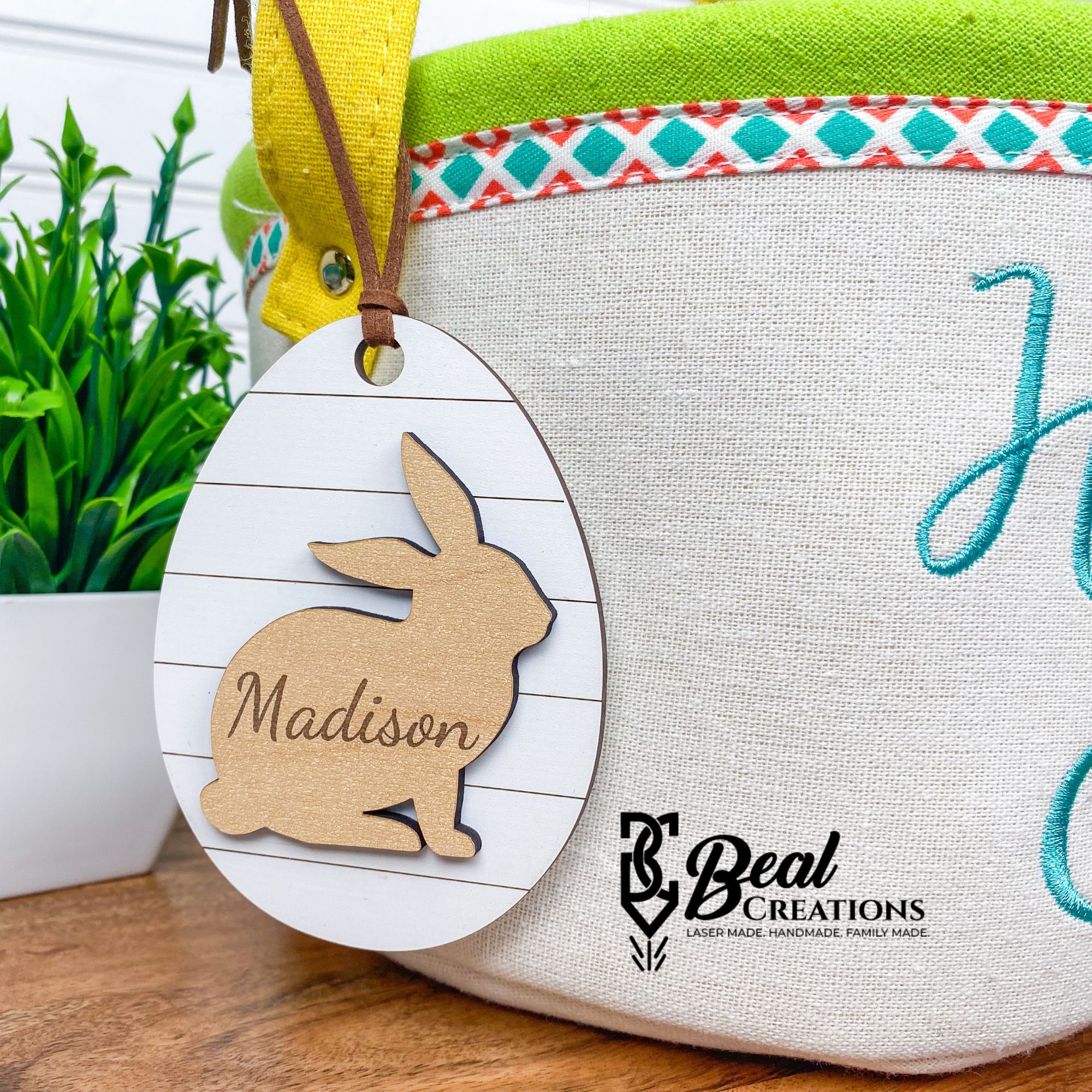 Easter Basket Name Tags Kids Bunny Egg Personalized Custom Made Wooden 2
