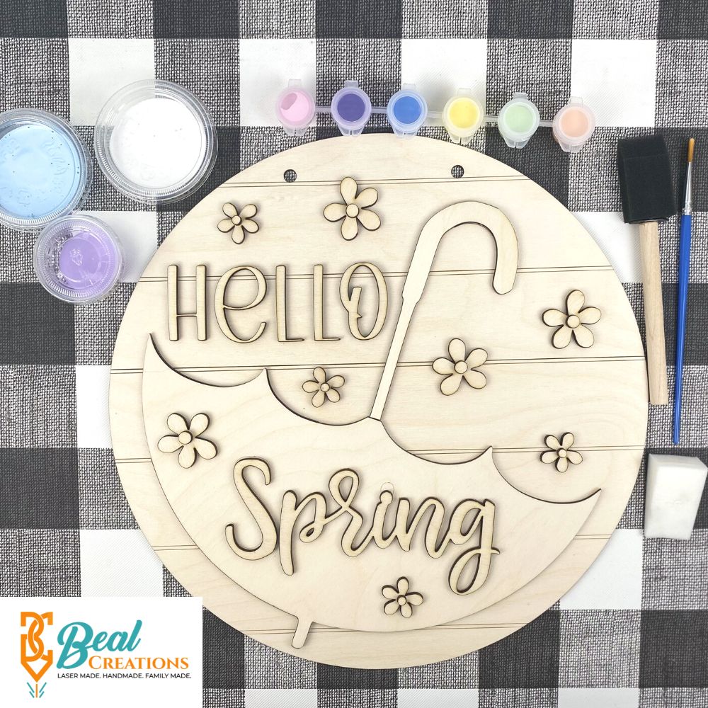 Hello Spring Umbrella DIY Paint Kit Paint Party Blank 2