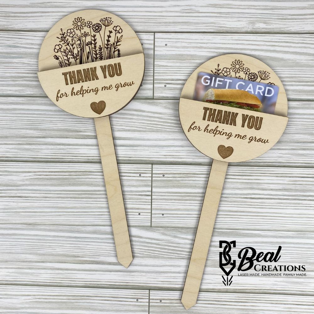 Plant Stake Gift Card Holder Helping Me Grow Teacher Appreciation Mother's Day Gift Idea 1