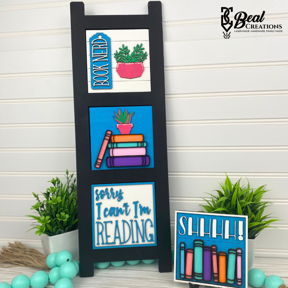 Book Nerd Leaning Ladder and Tiles - Beal Creations