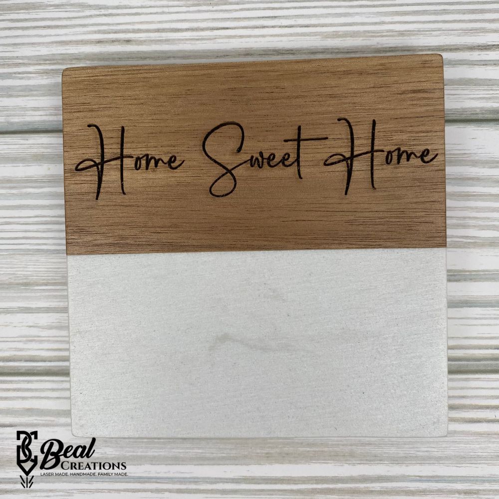 Marble and Acacia Wood Coasters Personalized Engraved Housewarming Real Estate Realtor Closing Gift Wedding 5