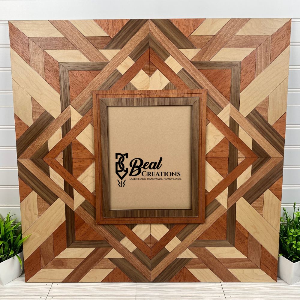 Wood Quilt Photo Frame 8x10 Picture Unique Wedding Housewarming Gift Family Photos Maple Cherry Mahogany Walnut Woods 1