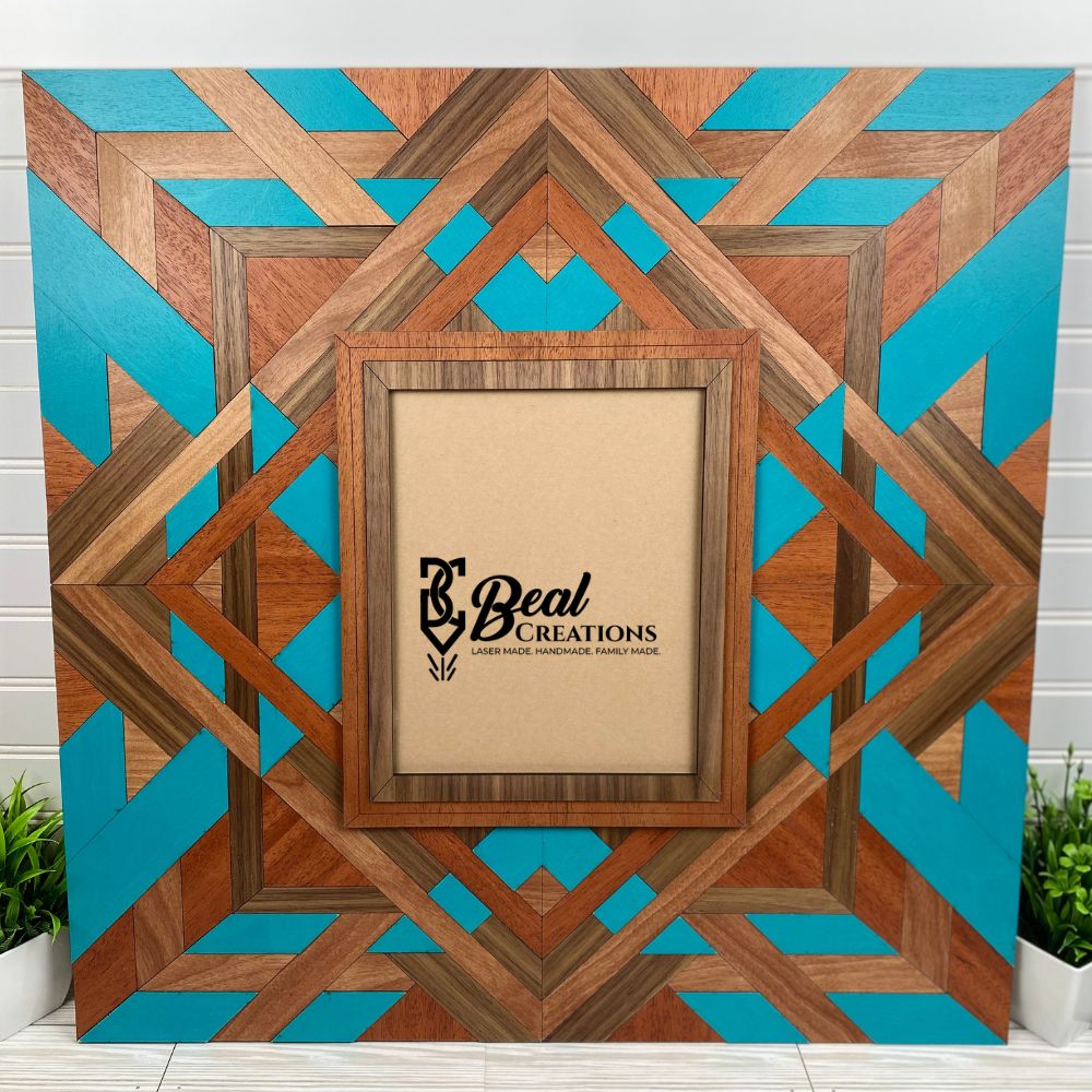 Wood Quilt Photo Frame 8x10 Picture Unique Wedding Housewarming Gift Family Photos Maple Cherry Mahogany Walnut Woods 4