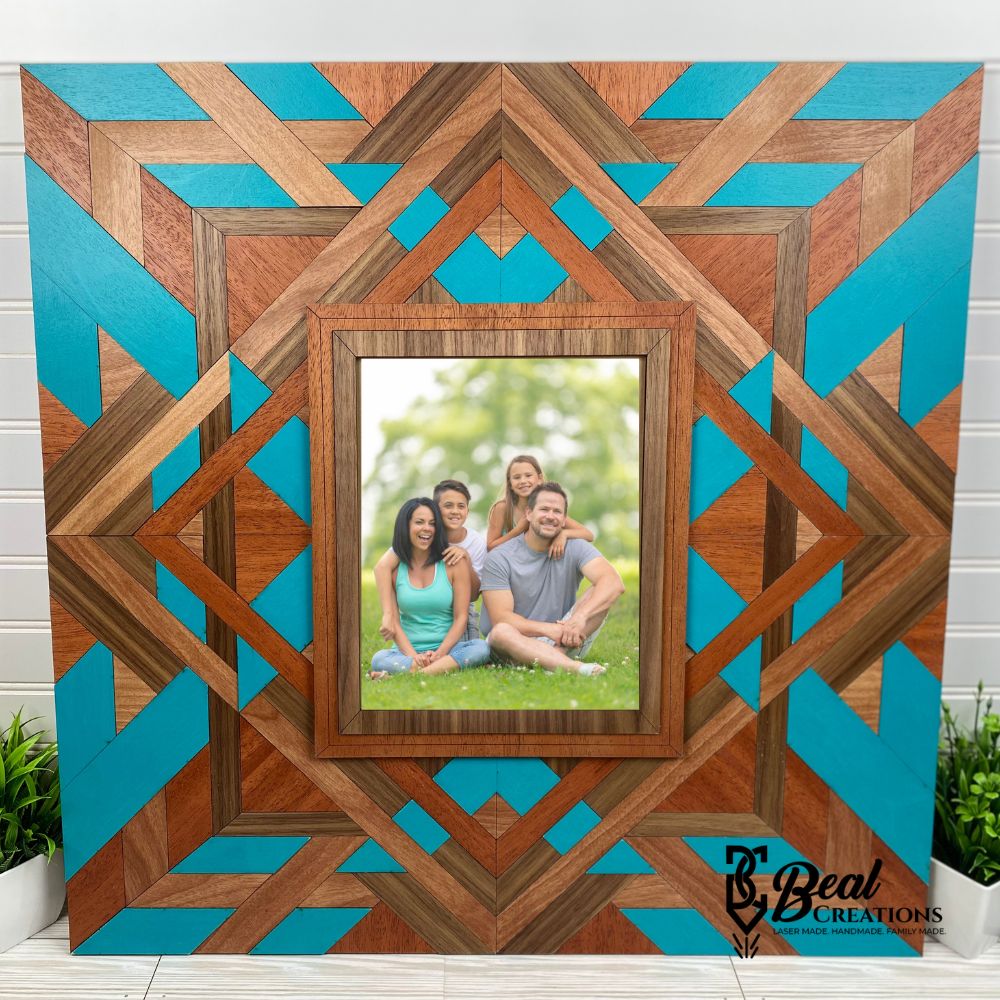 Wood Quilt Photo Frame 8x10 Picture Unique Wedding Housewarming Gift Family Photos Maple Cherry Mahogany Walnut Woods 5