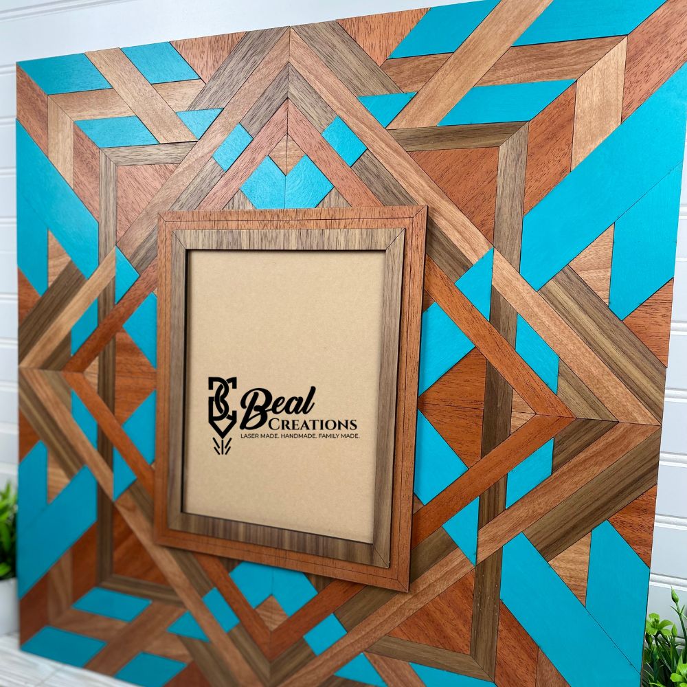 Wood Quilt Photo Frame 8x10 Picture Unique Wedding Housewarming Gift Family Photos Maple Cherry Mahogany Walnut Woods 6