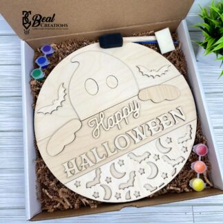 Happy Halloween Ghost Round Sign DIY Paint Kit Paint Party Kids Craft Project Spooky Scary Fun 1