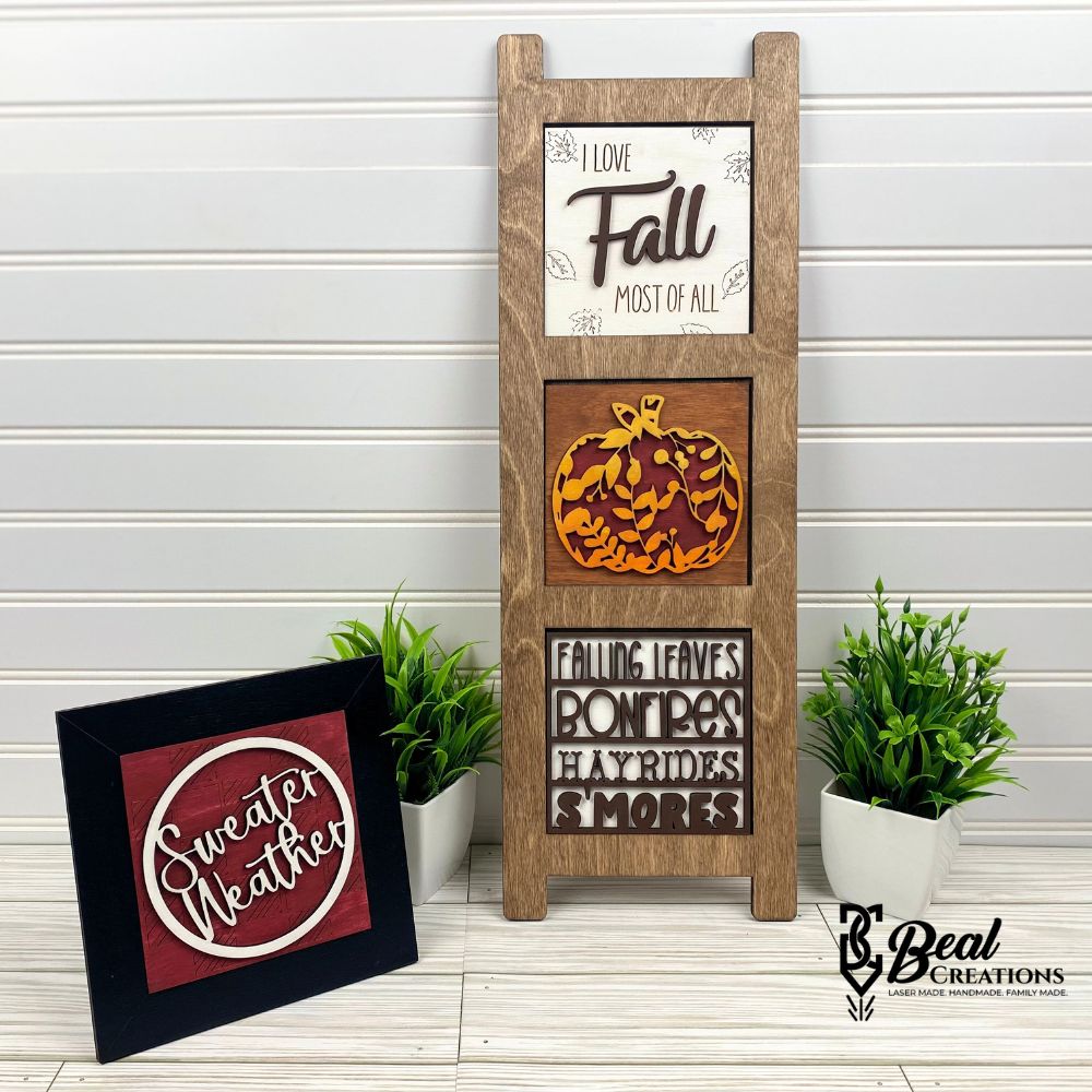 Leaning Ladder Tiles Interchangeable Decor Fall Time Vibes Decoration Love Fall Sweater Weather Smores 5