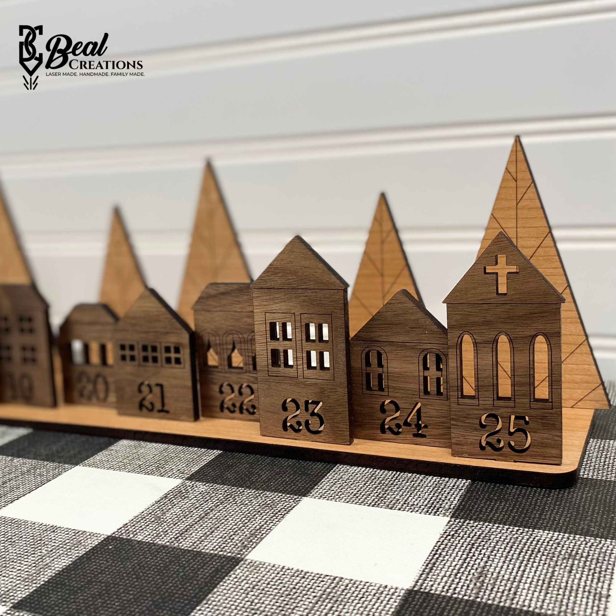 Wooden Christmas Advent Village Countdown Candle Houses Trees 2