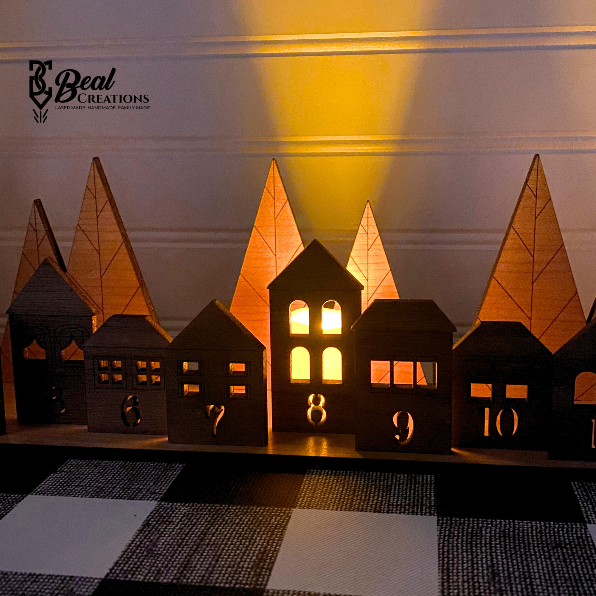 Wooden Christmas Advent Village Countdown Candle Houses Trees 4