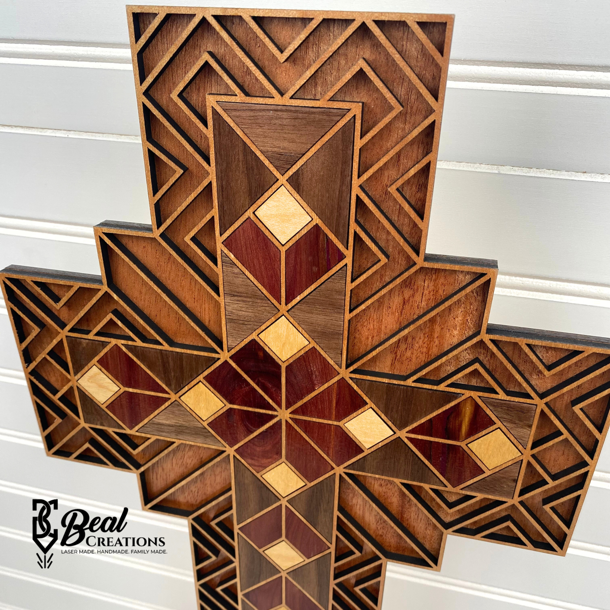 Beautiful Wooden Cross Stand for Shelves Wood Quilt Marquetry 2
