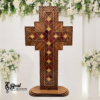 Beautiful Wooden Cross Stand for Shelves Wood Quilt Marquetry 6