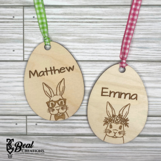 Easter Bunnyy Basket Name Tags Wooden Personalized Engraved 1