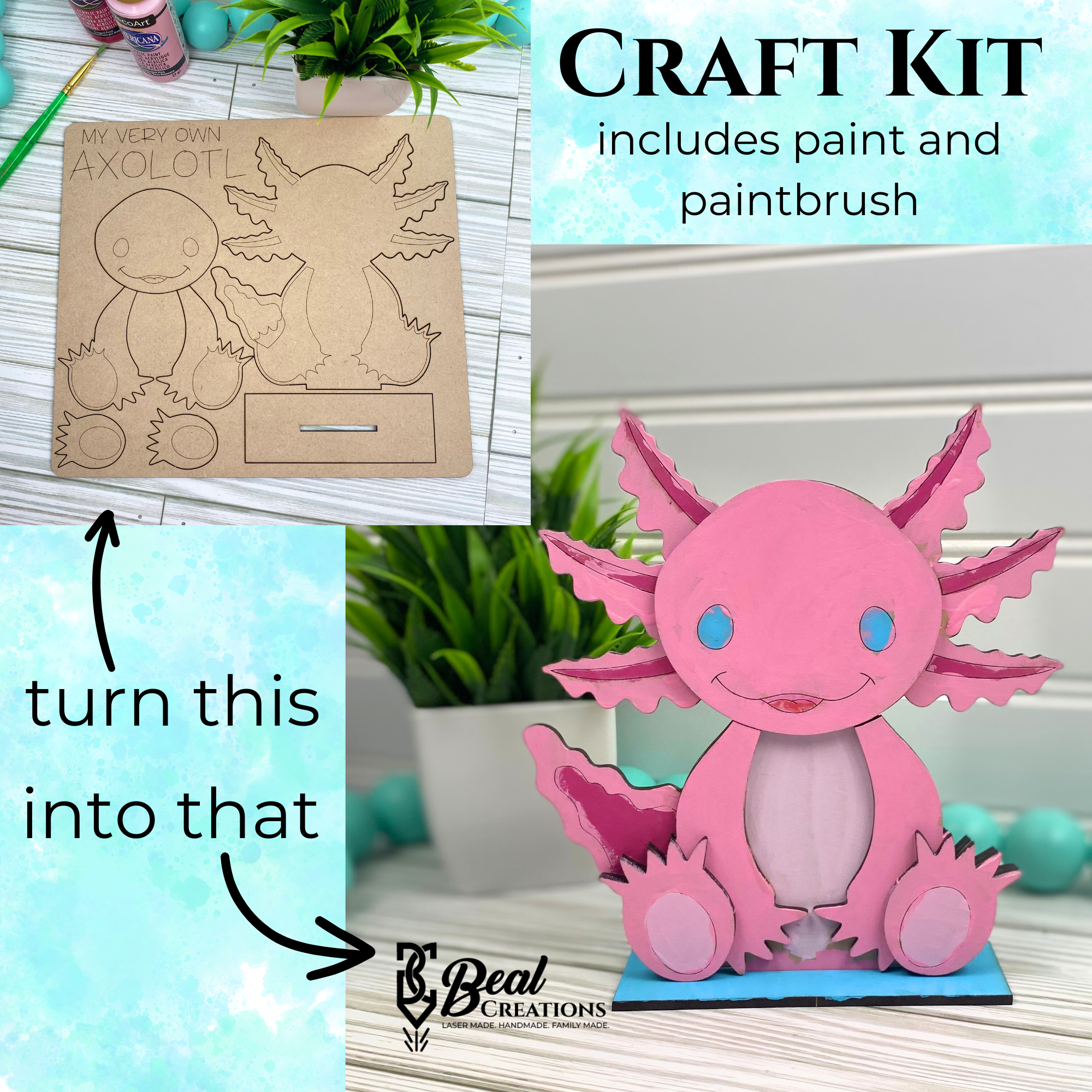 Axolotl Craft Kit Fun Kids Activity Paint Party Favor Class Art Project Montessori Homeschool 2