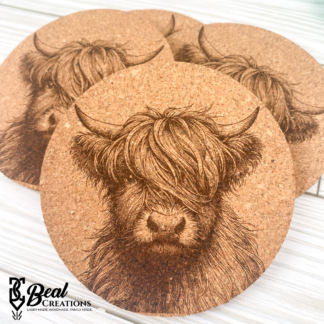 Highland Cow Cork Coaster Set of Four Housewarming Gift 1