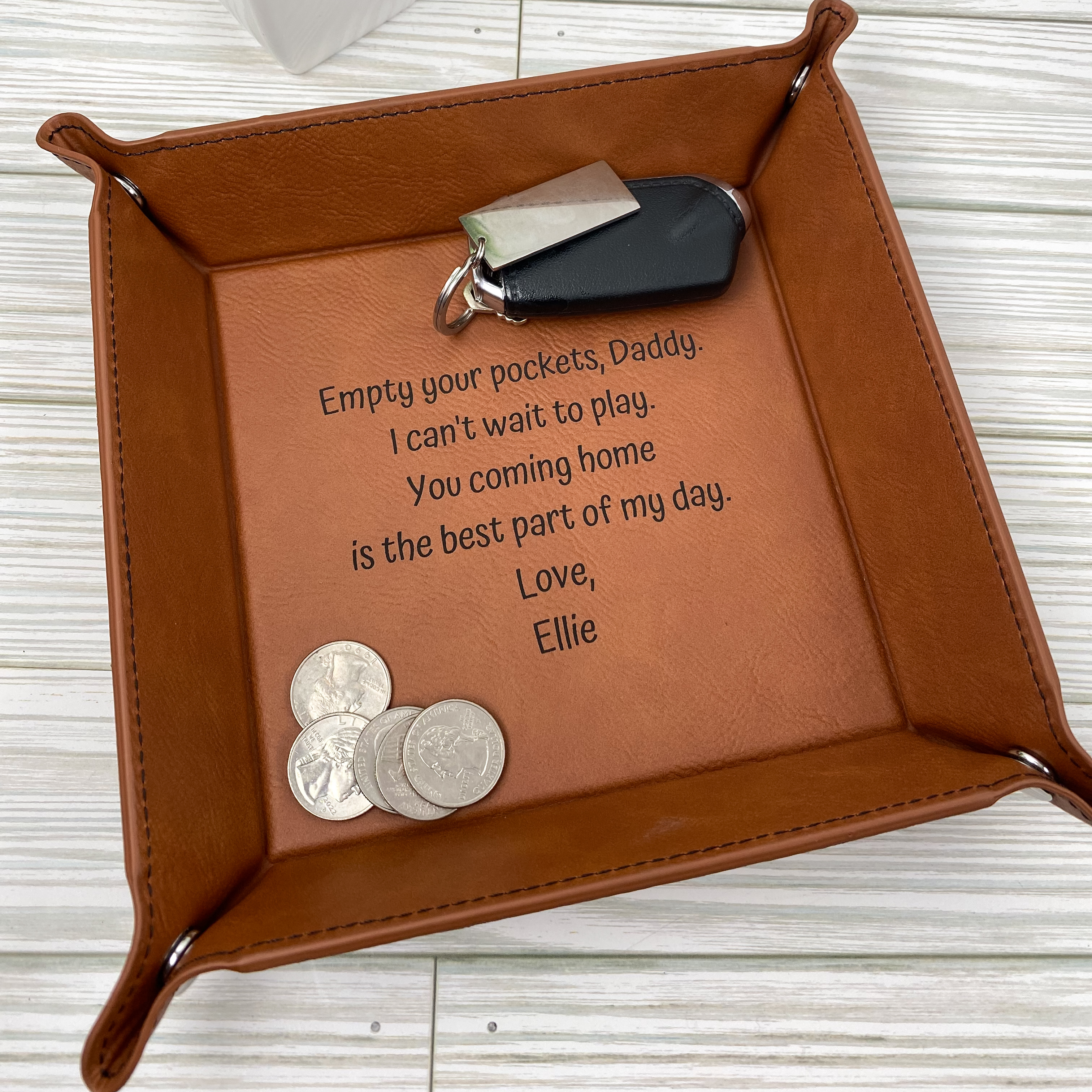 Personalized Leatherette Catch All Tray Father's Day Gift Empty Pockets Daddy Trinket 4