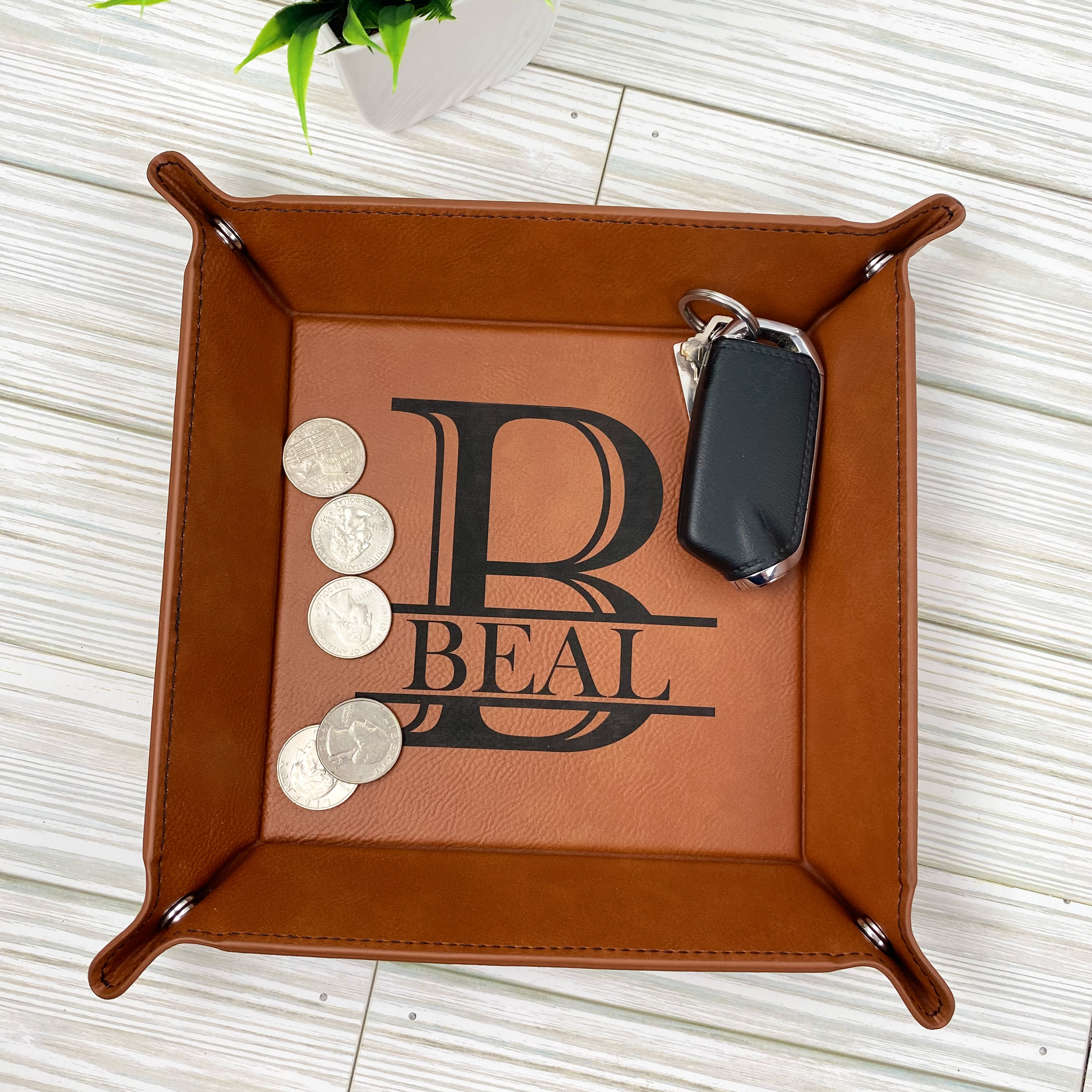 Personalized Leatherette Catch All Tray Housewarming Wedding Father's Day Gift Monogram Trinket 2