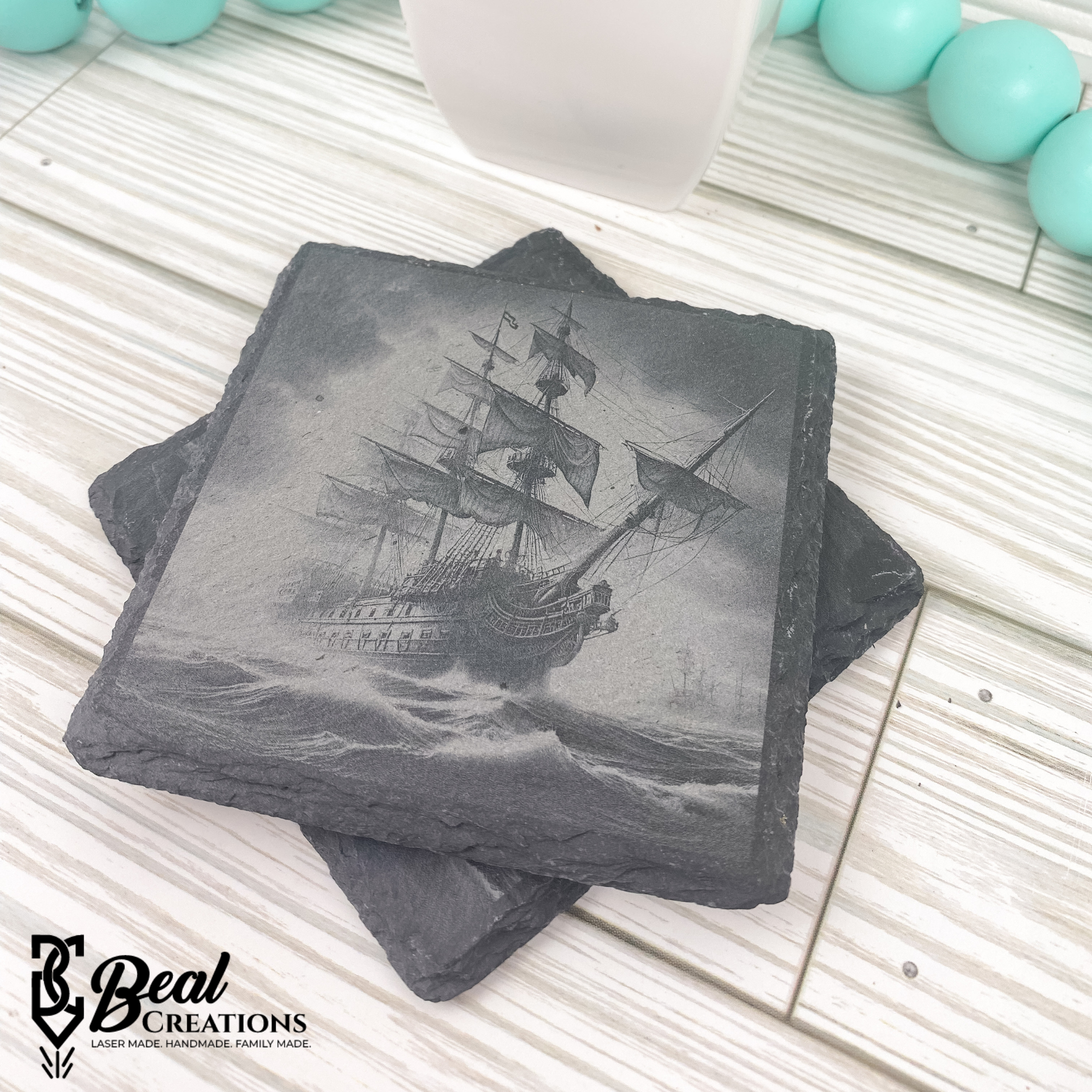 Pirate Ship Slate Coaster Set of Four New Home Housewarming Gift 2