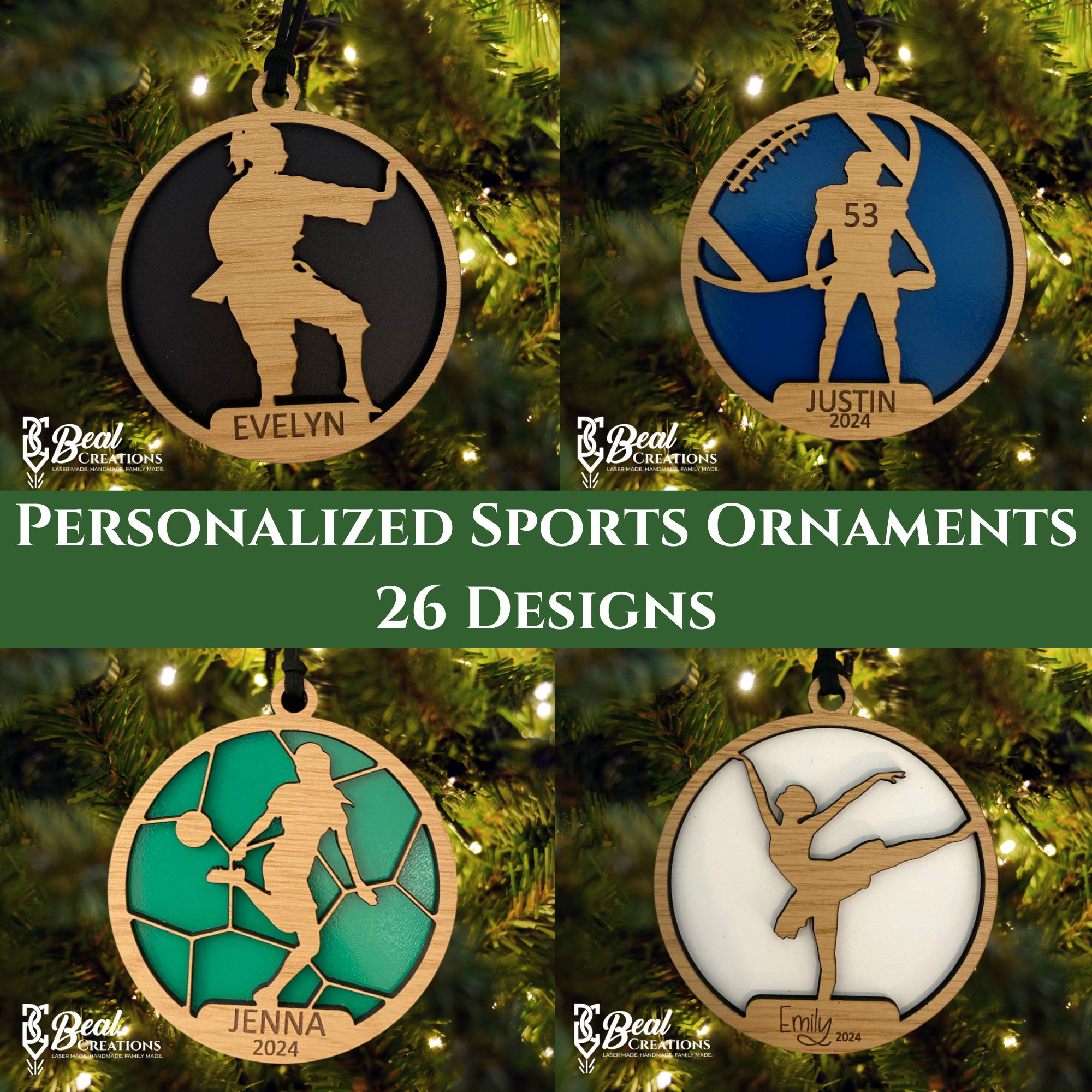 Personalized Sports Ornaments for Kids Team Gift Boys Girls Ballet Baseball Basketball Cheer Field Hockey Football Golf Gymnastics Karate Lacrosse Soccer Softball Tennis Track Volleyball Wrestling 1