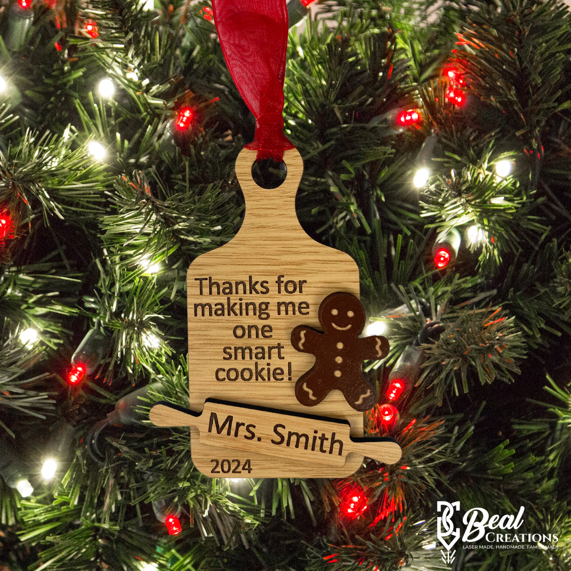 Personalized Teacher Ornament Smart Cookie Thank you Student Christmas Gift Gingerbread Man 1
