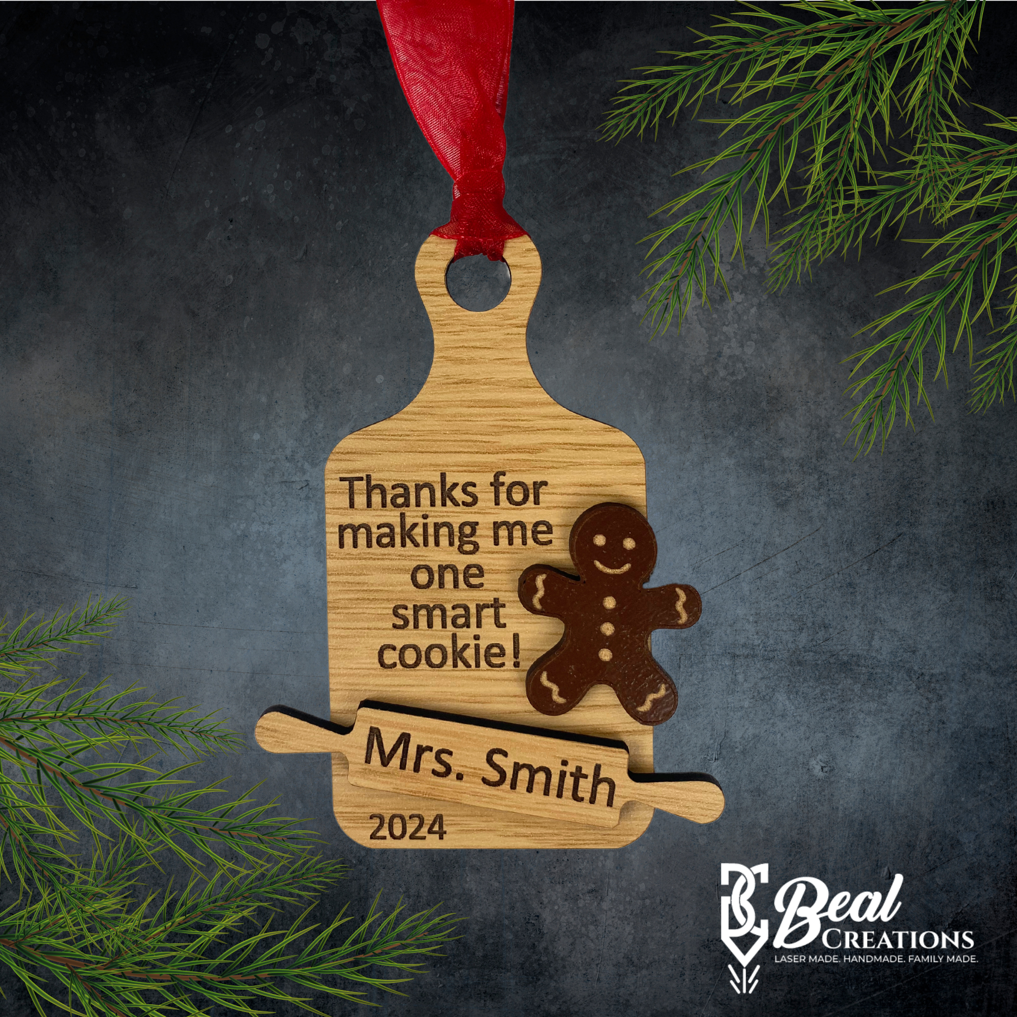 Personalized Teacher Ornament Smart Cookie Thank you Student Christmas Gift Gingerbread Man 2