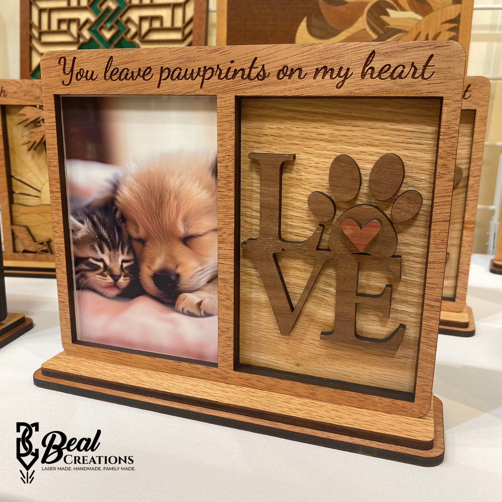 Wooden Pet Frame Photo Picture Dog Cat Pawprints Memorial Gift