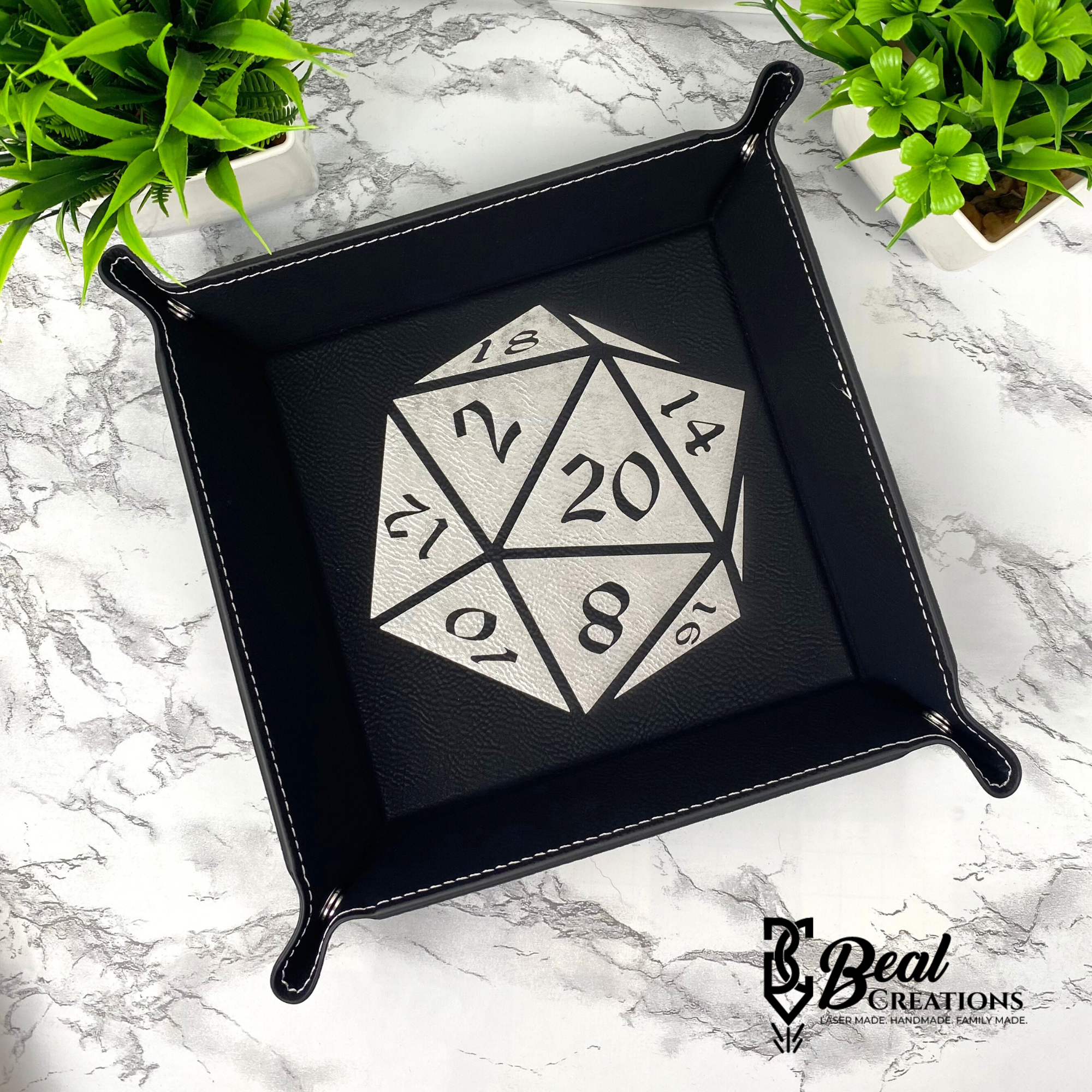 D20 Dice Tray Catch All Leatherette Dungeons and Dragons DnD Gamer Gift 3
