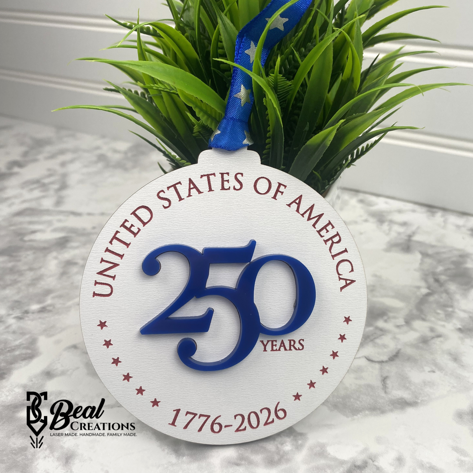 United States 250 Years Celebration Ornament America Red White Blue Patriotic 3